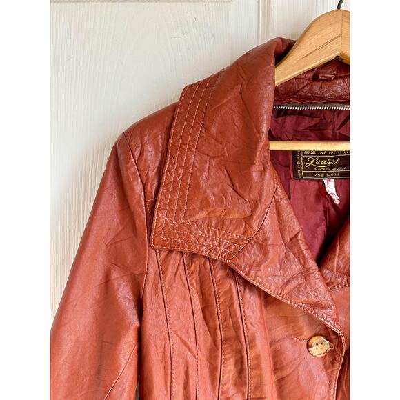 Vintage Women's Rust Leather Trench Coat Size M | 1970's Leather Jacket - Picture 3 of 5